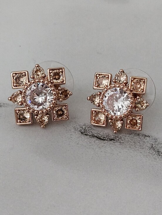 Jewelry - Bomb Party "The Fiona" CZ Stud Earrings w/ Rose Gold Plating (NWOT)